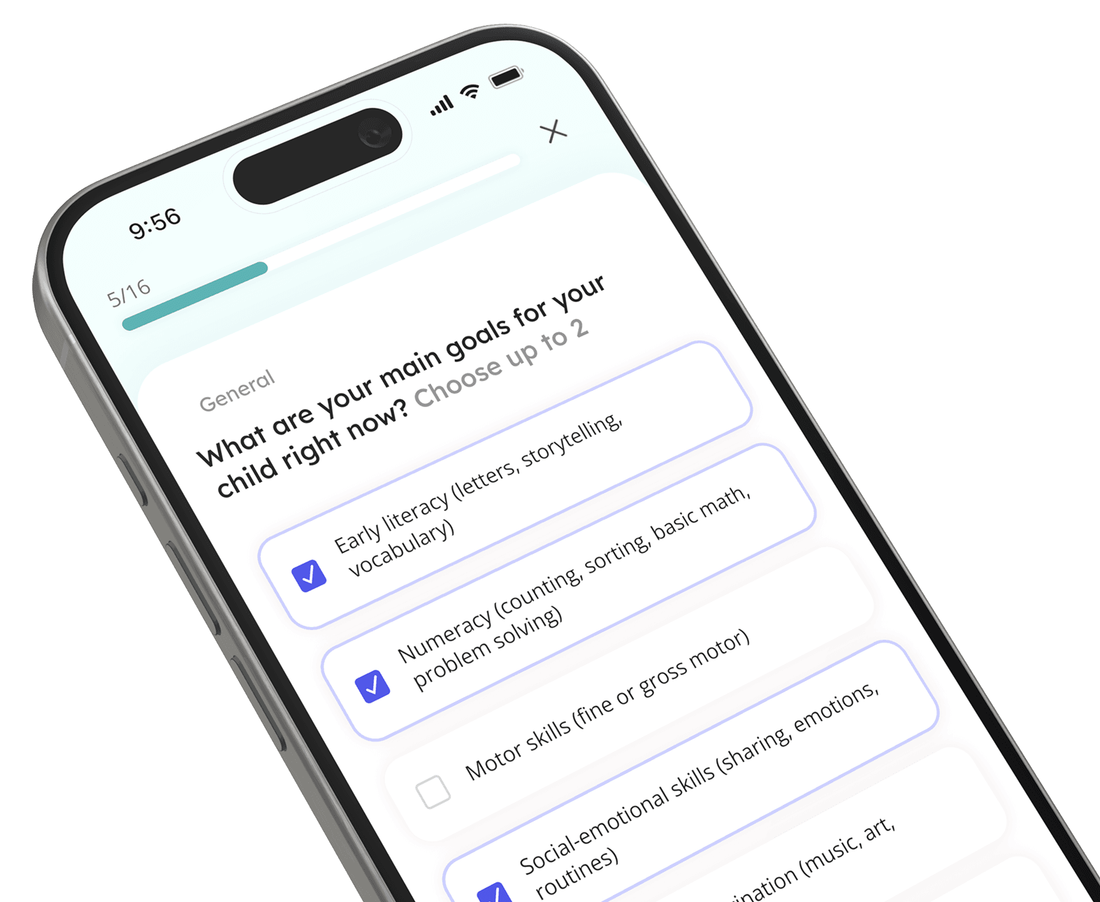 Onboarding quiz screen