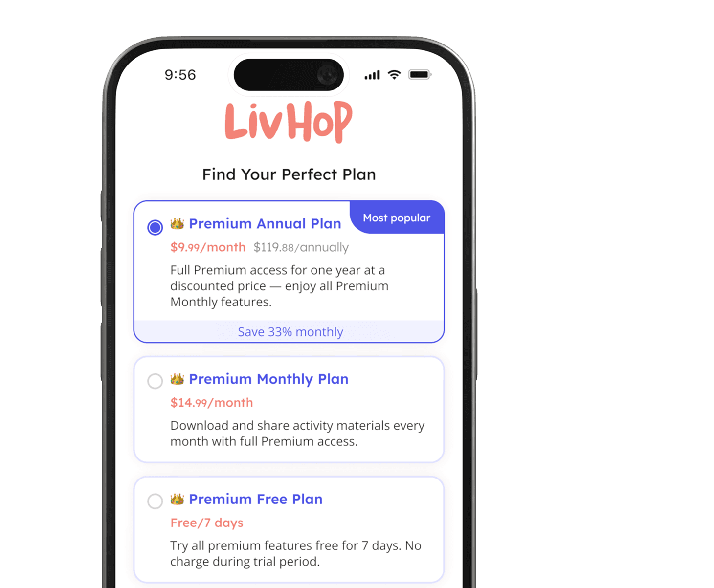Subscription plans screen