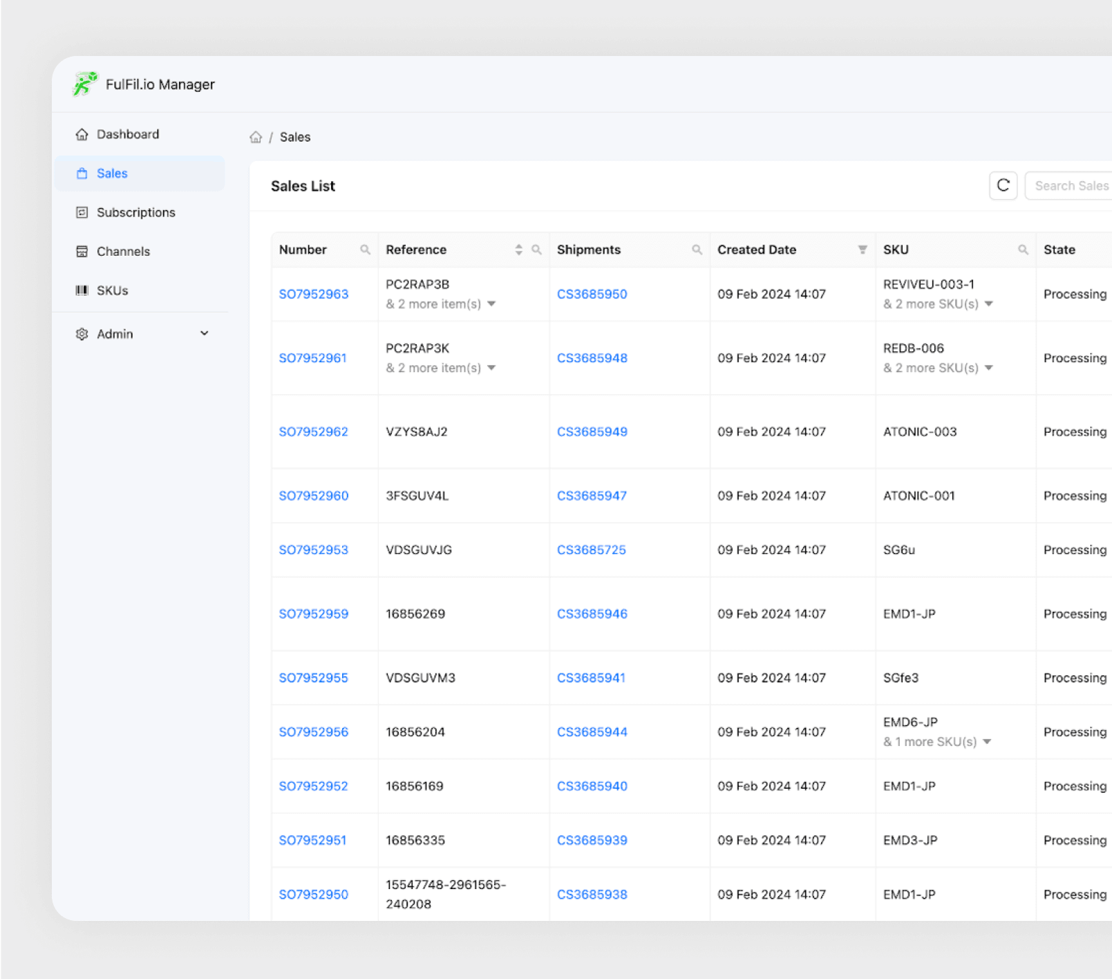 Shipments reporting screen