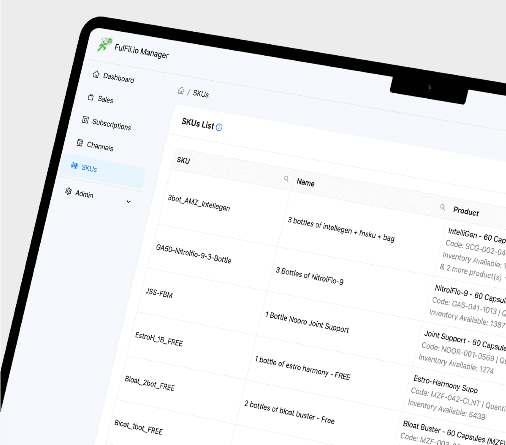 SKUs dashboard