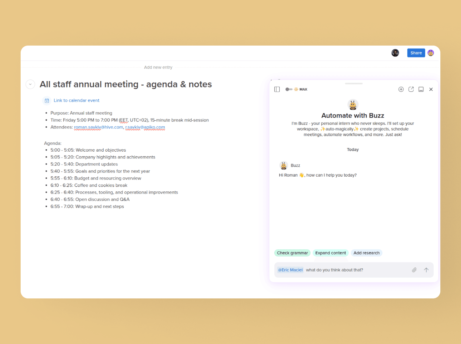 Continuous workspace