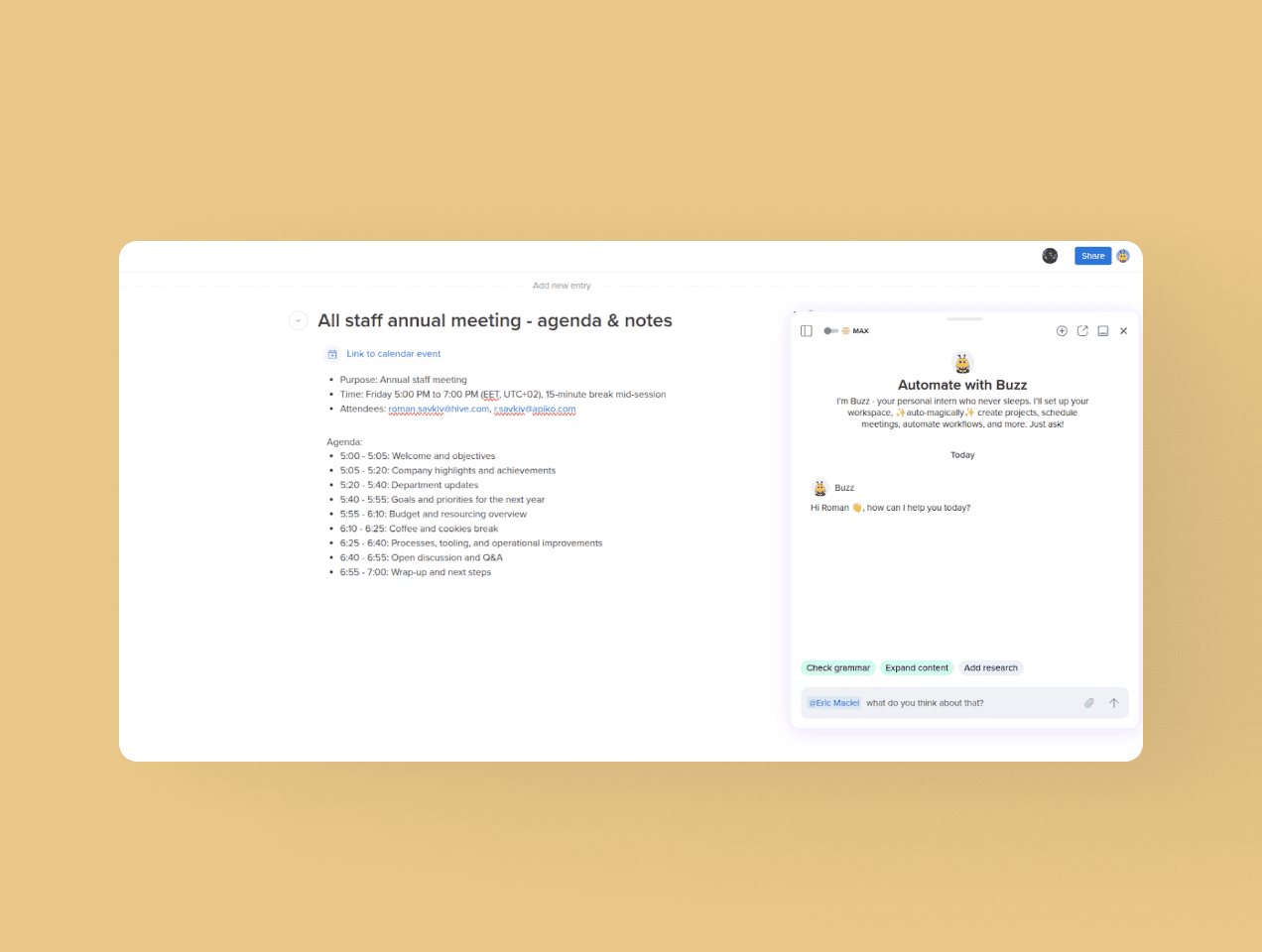 Continuous workspace